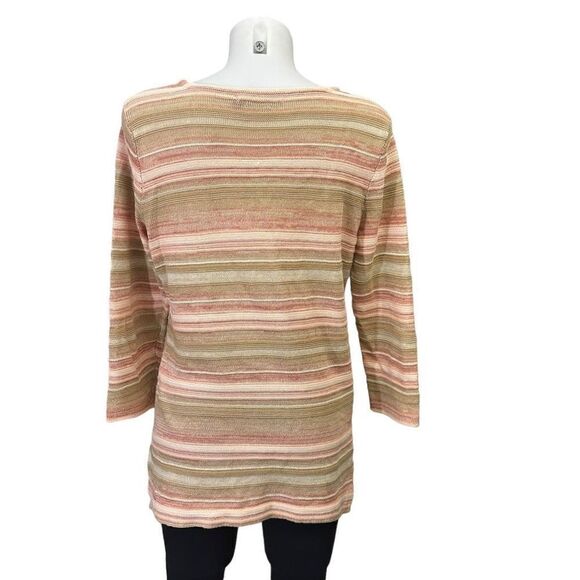 Lauren Ralph Lauren Striped Orange Linen Cotton Knit Tunic Sweater 3/4 sleeve M - Picture 5 of 9